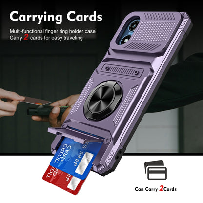 For Motorola Moto G Play 4G 2024 TPU+PC Shockproof Card Slot Phone Case with Metal Ring Holder(Purple) by buy2fix
