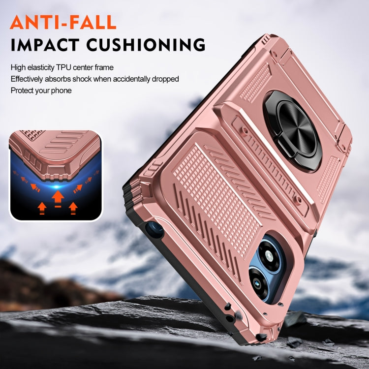 For Motorola Moto G Play 4G 2024 TPU+PC Shockproof Card Slot Phone Case with Metal Ring Holder(Rose Gold) by buy2fix