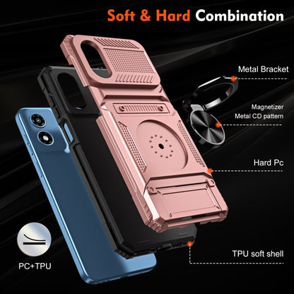 For Motorola Moto G Play 4G 2024 TPU+PC Shockproof Card Slot Phone Case with Metal Ring Holder(Rose Gold) by buy2fix