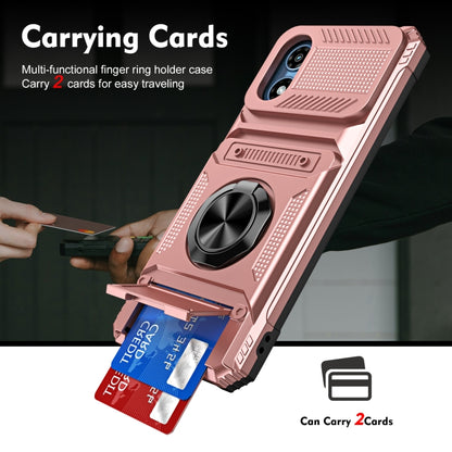 For Motorola Moto G Play 4G 2024 TPU+PC Shockproof Card Slot Phone Case with Metal Ring Holder(Rose Gold) by buy2fix