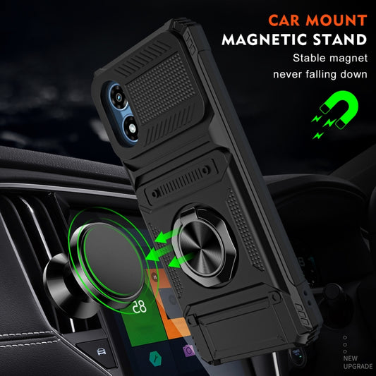 For Motorola Moto G Play 4G 2024 TPU+PC Shockproof Card Slot Phone Case with Metal Ring Holder(Black) by buy2fix