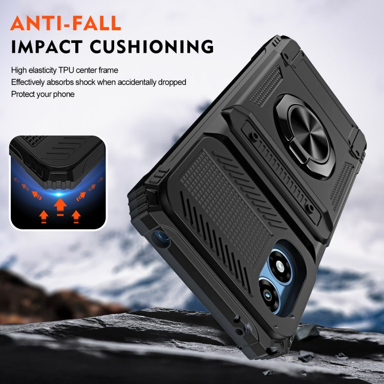 For Motorola Moto G Play 4G 2024 TPU+PC Shockproof Card Slot Phone Case with Metal Ring Holder(Black) by buy2fix