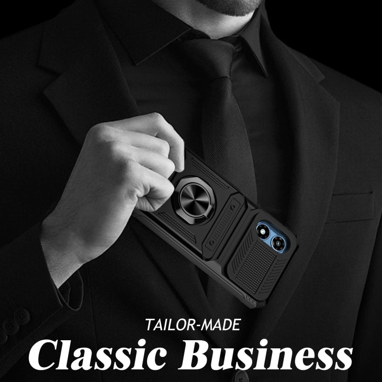 For Motorola Moto G Play 4G 2024 TPU+PC Shockproof Card Slot Phone Case with Metal Ring Holder(Black) by buy2fix