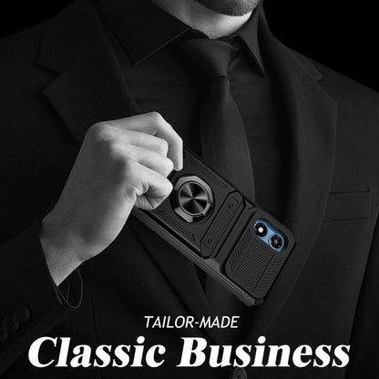 For Motorola Moto G Play 4G 2024 TPU+PC Shockproof Card Slot Phone Case with Metal Ring Holder(Black) by buy2fix