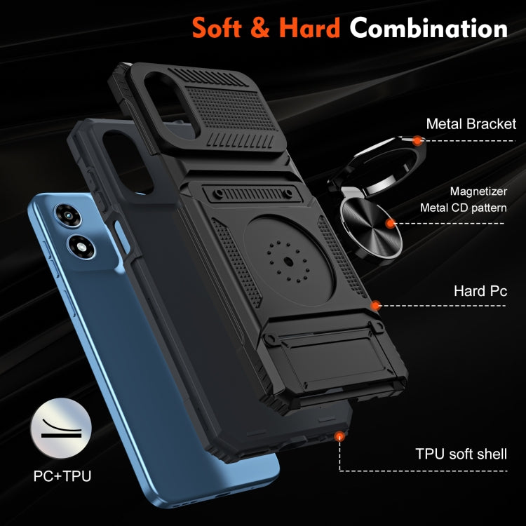 For Motorola Moto G Play 4G 2024 TPU+PC Shockproof Card Slot Phone Case with Metal Ring Holder(Black) by buy2fix
