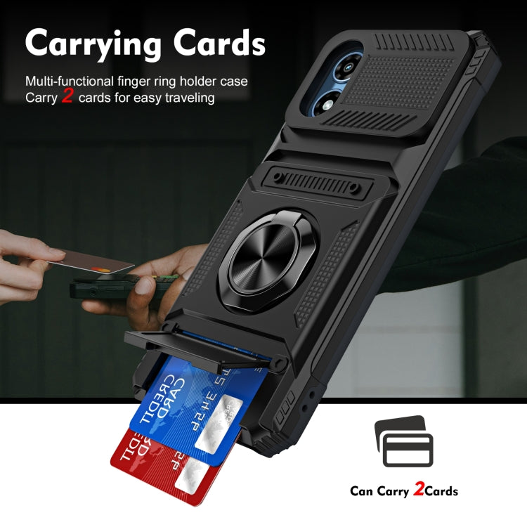 For Motorola Moto G Play 4G 2024 TPU+PC Shockproof Card Slot Phone Case with Metal Ring Holder(Black) by buy2fix