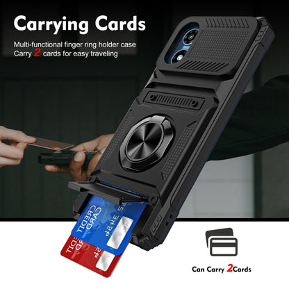 For Motorola Moto G Play 4G 2024 TPU+PC Shockproof Card Slot Phone Case with Metal Ring Holder(Black) by buy2fix