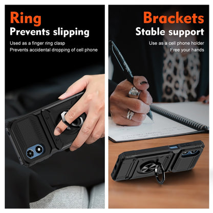 For Motorola Moto G Play 4G 2024 TPU+PC Shockproof Card Slot Phone Case with Metal Ring Holder(Black) by buy2fix
