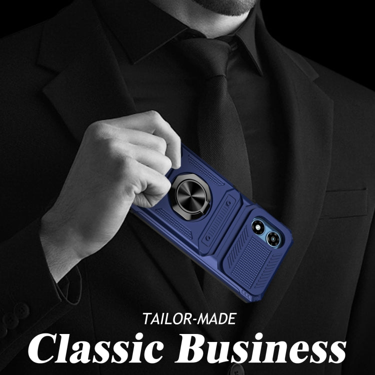 For Motorola Moto G Play 4G 2024 TPU+PC Shockproof Card Slot Phone Case with Metal Ring Holder(Blue) by buy2fix