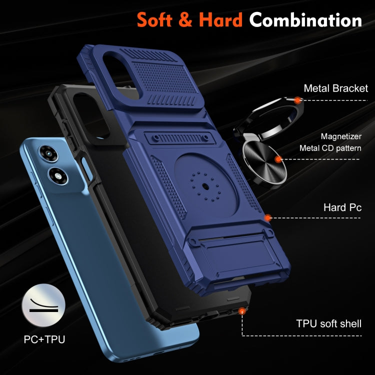 For Motorola Moto G Play 4G 2024 TPU+PC Shockproof Card Slot Phone Case with Metal Ring Holder(Blue) by buy2fix