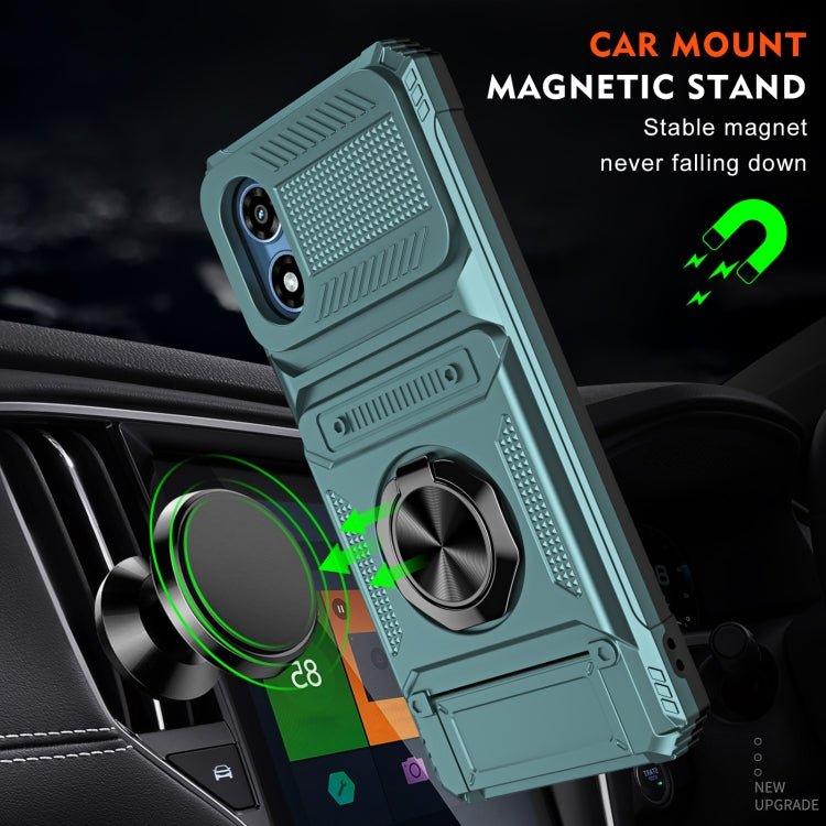 For Motorola Moto G Play 4G 2024 TPU+PC Shockproof Card Slot Phone Case with Metal Ring Holder(Green) by buy2fix