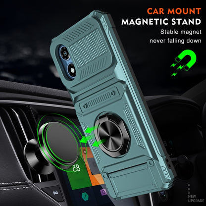 For Motorola Moto G Play 4G 2024 TPU+PC Shockproof Card Slot Phone Case with Metal Ring Holder(Green) by buy2fix