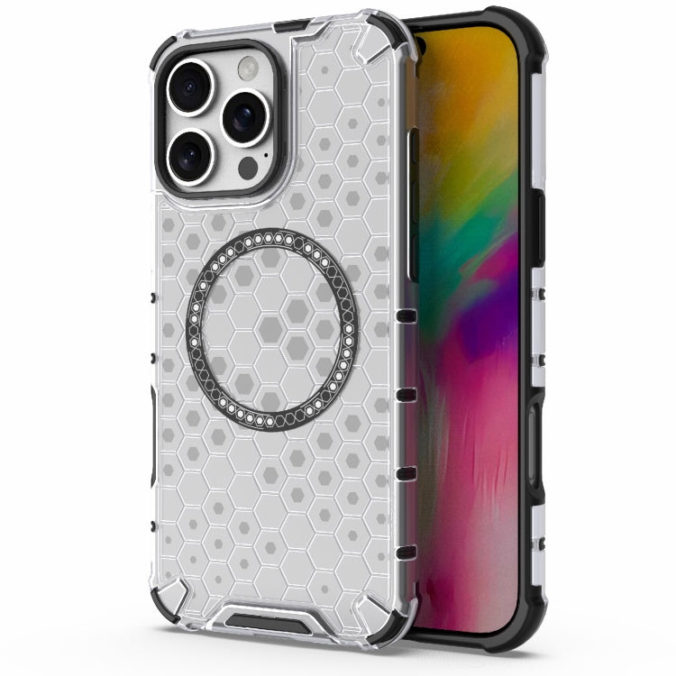 For iPhone 16 Pro Max Honeycomb Magnetic Ring Shockproof Phone Case(White) by buy2fix