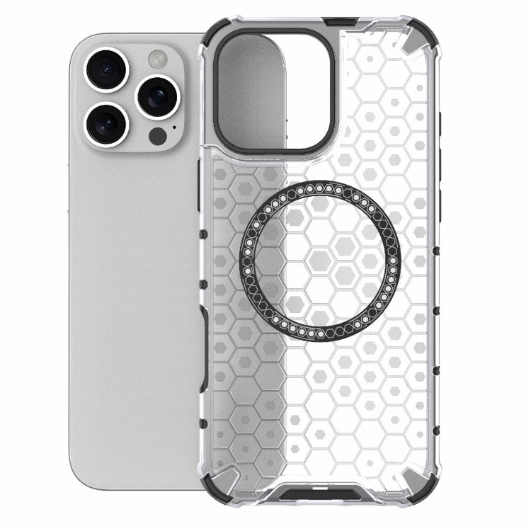 For iPhone 16 Pro Max Honeycomb Magnetic Ring Shockproof Phone Case(White) by buy2fix