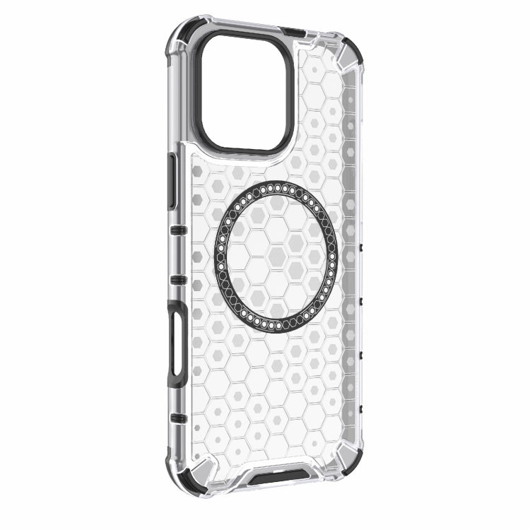 For iPhone 16 Pro Max Honeycomb Magnetic Ring Shockproof Phone Case(White) by buy2fix