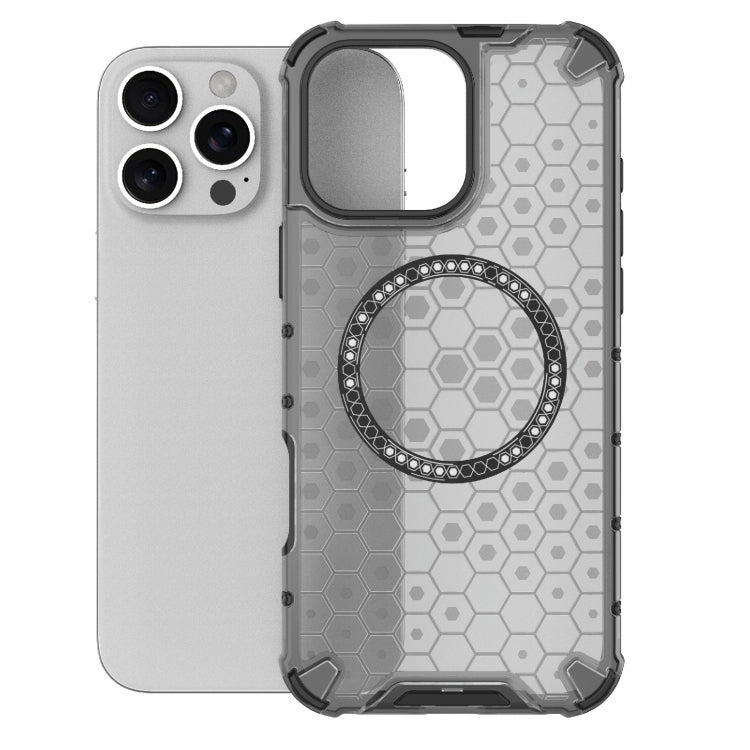 For iPhone 16 Pro Max Honeycomb Magnetic Ring Shockproof Phone Case(Black) by buy2fix