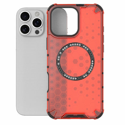 For iPhone 16 Pro Max Honeycomb Magnetic Ring Shockproof Phone Case(Red) by buy2fix