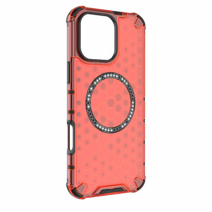For iPhone 16 Pro Max Honeycomb Magnetic Ring Shockproof Phone Case(Red) by buy2fix