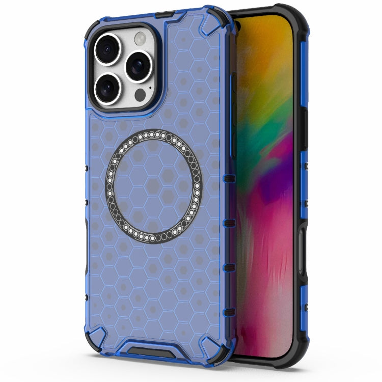 For iPhone 16 Pro Max Honeycomb Magnetic Ring Shockproof Phone Case(Blue) by buy2fix