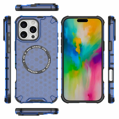 For iPhone 16 Pro Max Honeycomb Magnetic Ring Shockproof Phone Case(Blue) by buy2fix