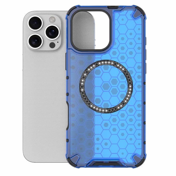 For iPhone 16 Pro Max Honeycomb Magnetic Ring Shockproof Phone Case(Blue) by buy2fix