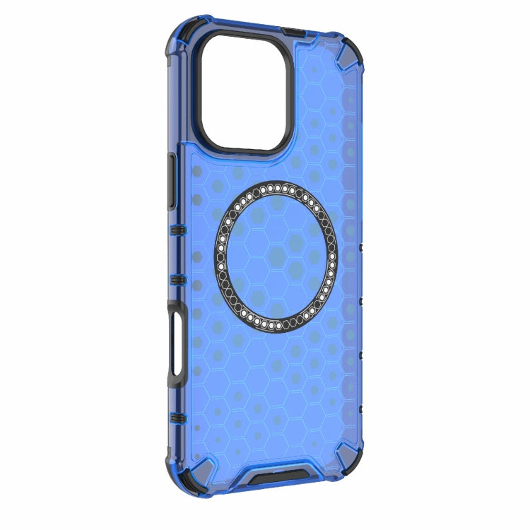 For iPhone 16 Pro Max Honeycomb Magnetic Ring Shockproof Phone Case(Blue) by buy2fix