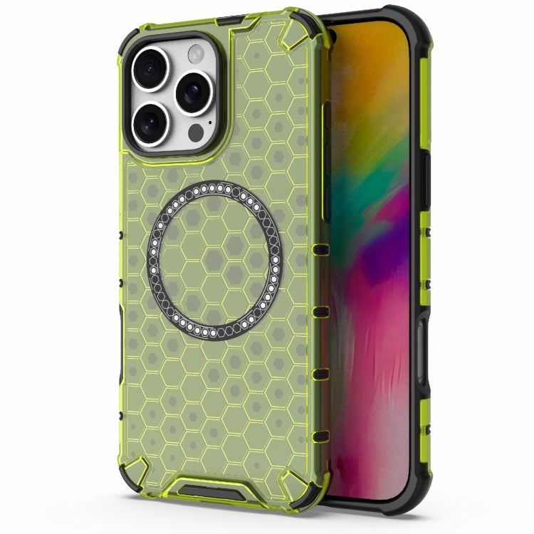 For iPhone 16 Pro Max Honeycomb Magnetic Ring Shockproof Phone Case(Green) by buy2fix