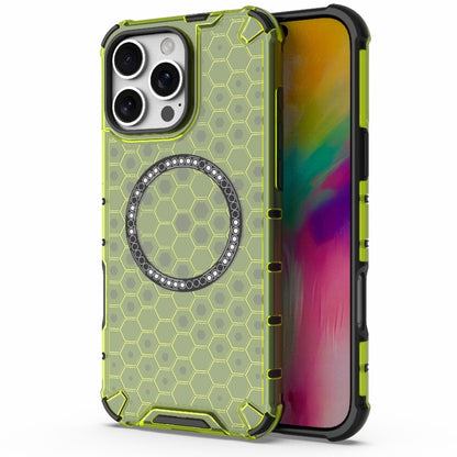 For iPhone 16 Pro Max Honeycomb Magnetic Ring Shockproof Phone Case(Green) by buy2fix