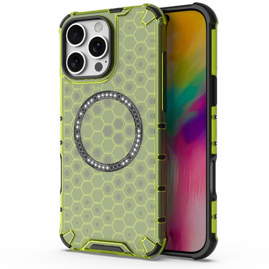 For iPhone 16 Pro Max Honeycomb Magnetic Ring Shockproof Phone Case(Green) by buy2fix