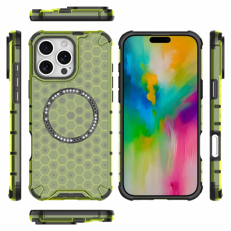 For iPhone 16 Pro Max Honeycomb Magnetic Ring Shockproof Phone Case(Green) by buy2fix