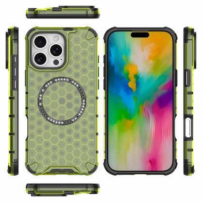 For iPhone 16 Pro Max Honeycomb Magnetic Ring Shockproof Phone Case(Green) by buy2fix