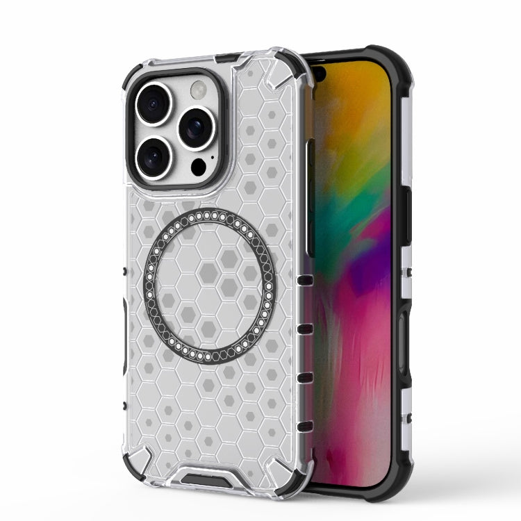 For iPhone 16 Pro Honeycomb Magnetic Ring Shockproof Phone Case(White) by buy2fix