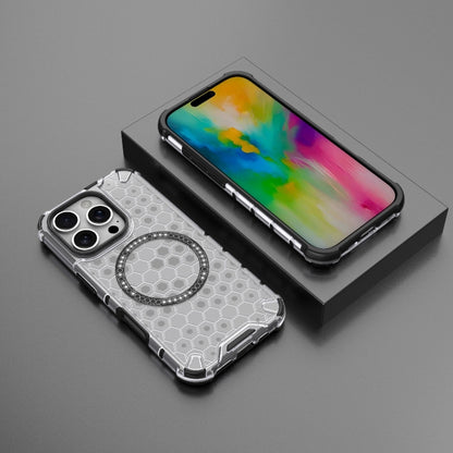 For iPhone 16 Pro Honeycomb Magnetic Ring Shockproof Phone Case(White) by buy2fix