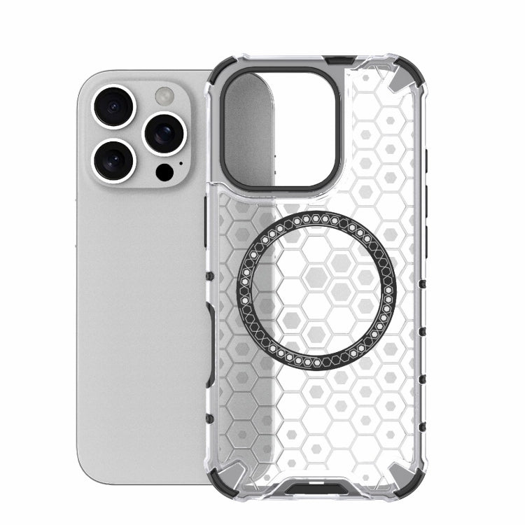 For iPhone 16 Pro Honeycomb Magnetic Ring Shockproof Phone Case(White) by buy2fix