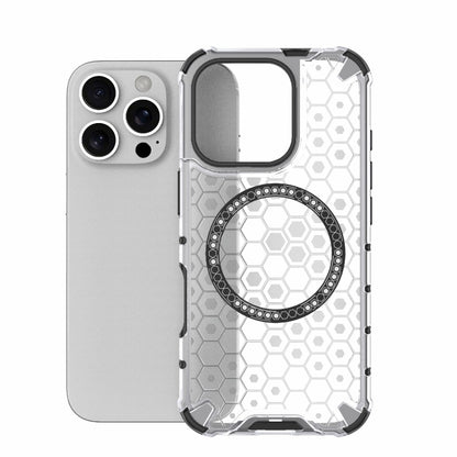 For iPhone 16 Pro Honeycomb Magnetic Ring Shockproof Phone Case(White) by buy2fix