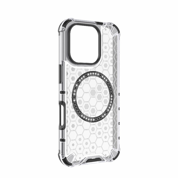 For iPhone 16 Pro Honeycomb Magnetic Ring Shockproof Phone Case(White) by buy2fix