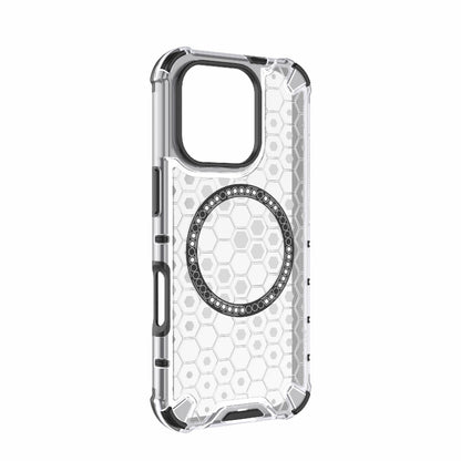 For iPhone 16 Pro Honeycomb Magnetic Ring Shockproof Phone Case(White) by buy2fix
