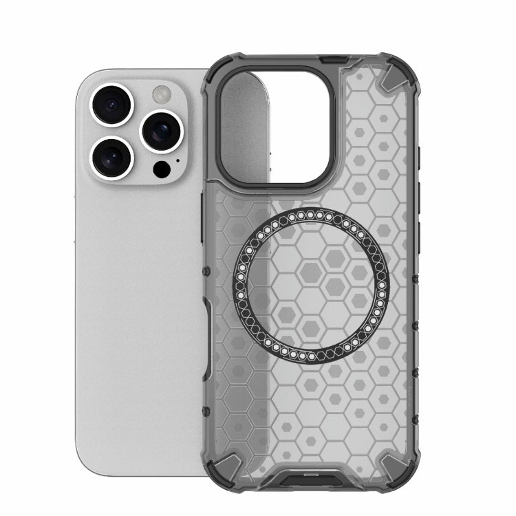 For iPhone 16 Pro Honeycomb Magnetic Ring Shockproof Phone Case(Black) by buy2fix