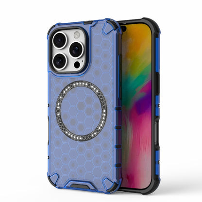 For iPhone 16 Pro Honeycomb Magnetic Ring Shockproof Phone Case(Blue) by buy2fix
