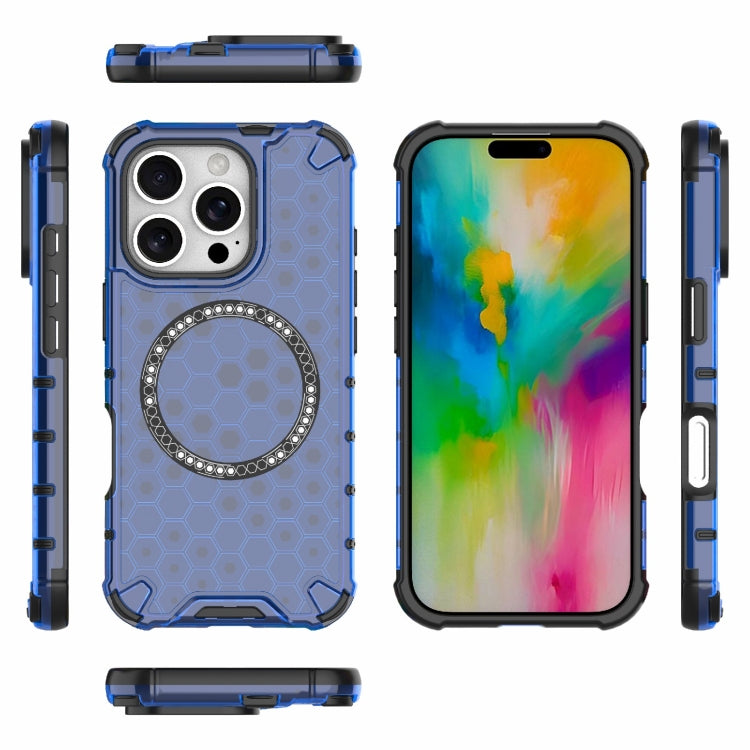 For iPhone 16 Pro Honeycomb Magnetic Ring Shockproof Phone Case(Blue) by buy2fix