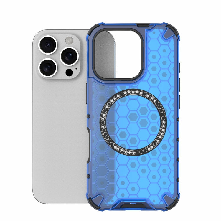 For iPhone 16 Pro Honeycomb Magnetic Ring Shockproof Phone Case(Blue) by buy2fix