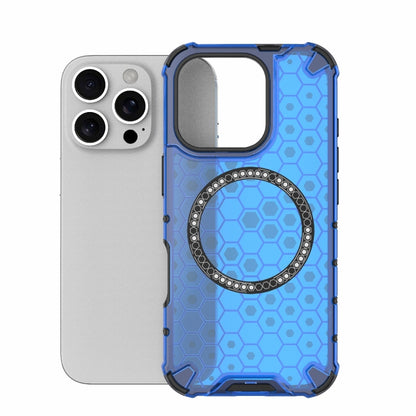 For iPhone 16 Pro Honeycomb Magnetic Ring Shockproof Phone Case(Blue) by buy2fix