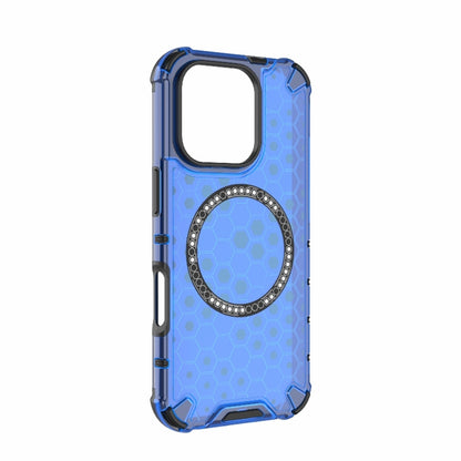 For iPhone 16 Pro Honeycomb Magnetic Ring Shockproof Phone Case(Blue) by buy2fix