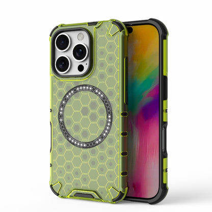 For iPhone 16 Pro Honeycomb Magnetic Ring Shockproof Phone Case(Green) by buy2fix