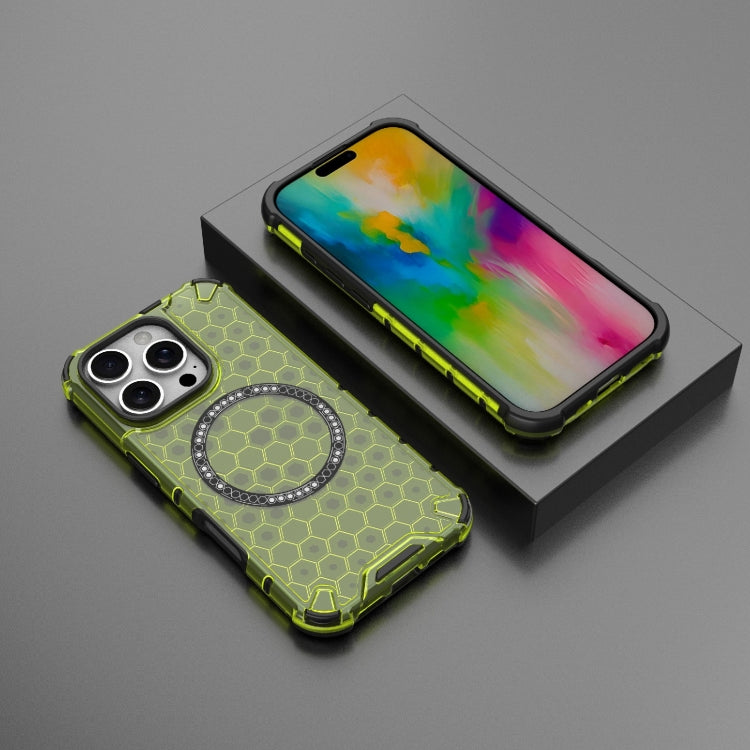 For iPhone 16 Pro Honeycomb Magnetic Ring Shockproof Phone Case(Green) by buy2fix