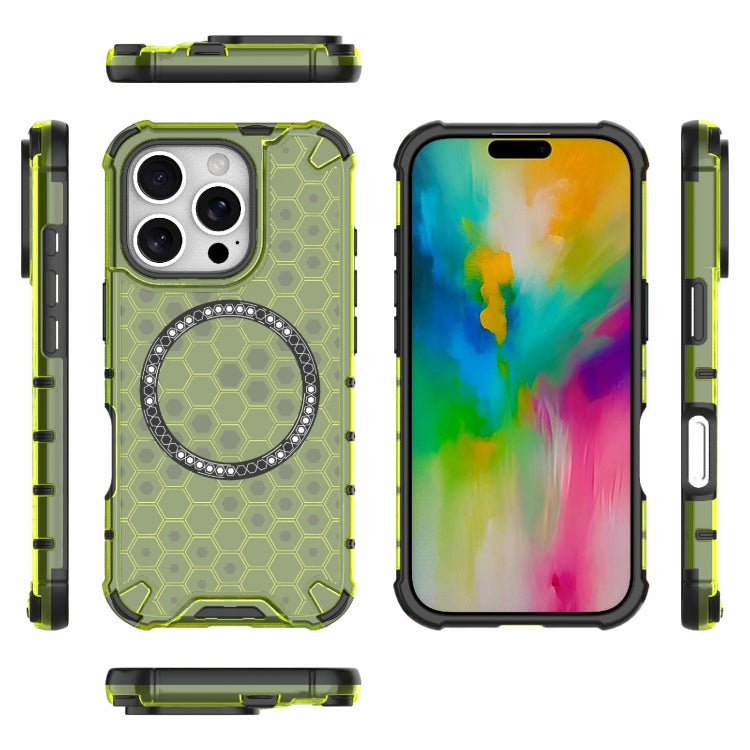 For iPhone 16 Pro Honeycomb Magnetic Ring Shockproof Phone Case(Green) by buy2fix