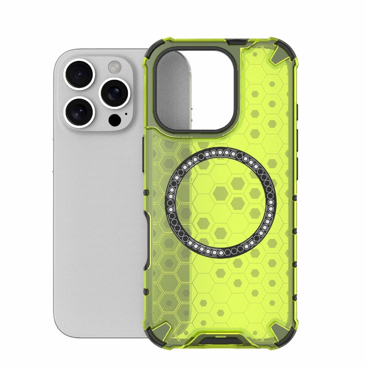 For iPhone 16 Pro Honeycomb Magnetic Ring Shockproof Phone Case(Green) by buy2fix