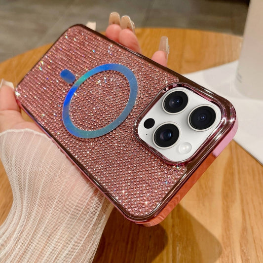 For iPhone 12 Pro Max Diamonds Plated Magsafe Phone Case(Pink) by buy2fix