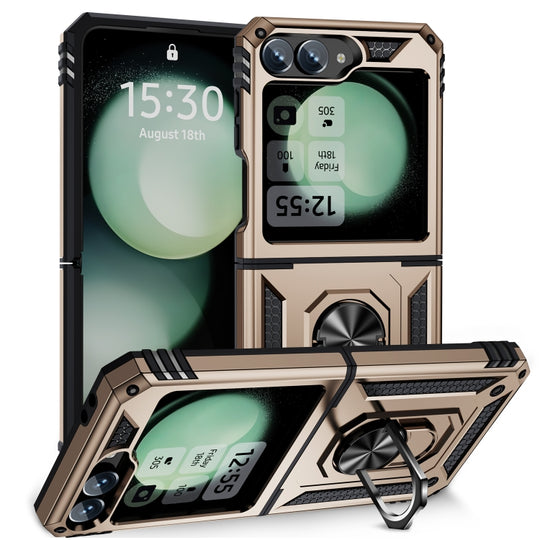 For Samsung Galaxy Z Flip6 / Flip7 FE Shockproof TPU + PC Phone Case with Holder(Gold)