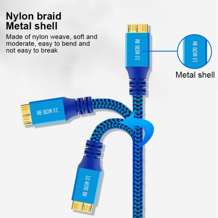 USB 3.0 Male To Micro USB 3.0 Male Braided Cable, Length:0.3m(Blue) by buy2fix